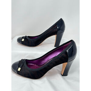 Coach Poppy Black Calf Hair Tiger Stripe Patent Pumps 7.5 Purple Insole